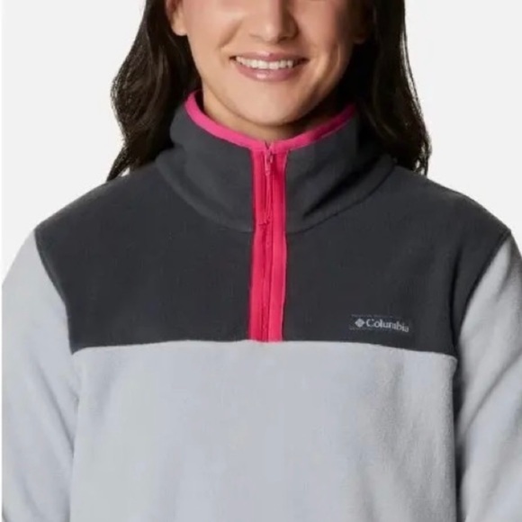 Columbia Gray/Pink Midnight Lake Quarter Zip Up Fleece Long Sleeve Top. Size S - Picture 9 of 10